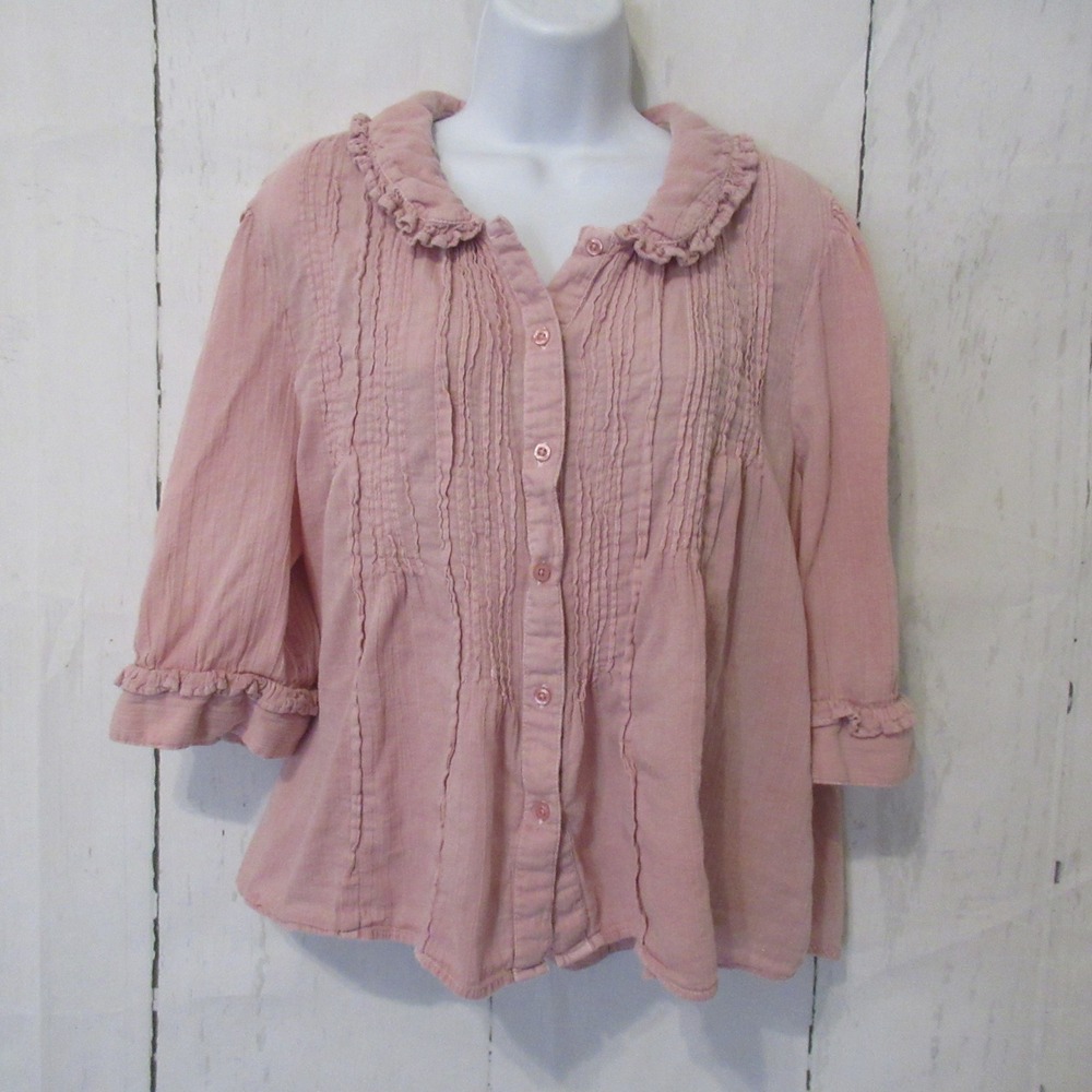Sundance Top L Pink Pintuck Ruffle Peasant Cottagecore Boho Fairy 100% Cotton